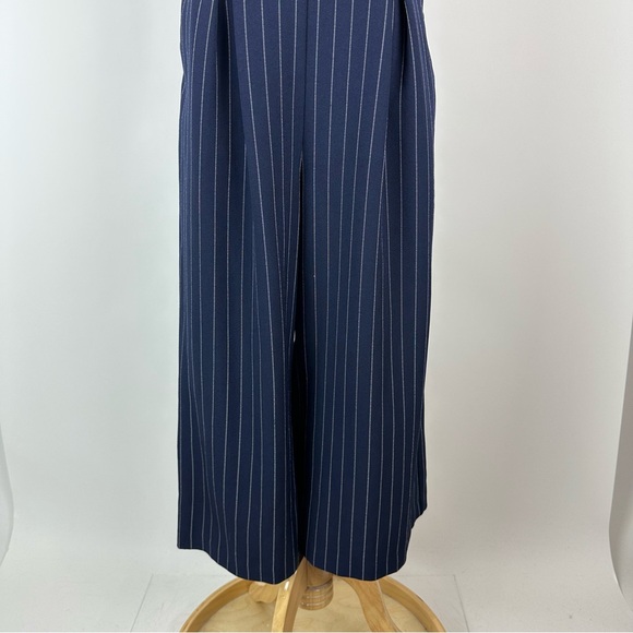 1901 Navy White Pinstriped Cropped Jumpsuit Tie Back Size 10 - Picture 4 of 13